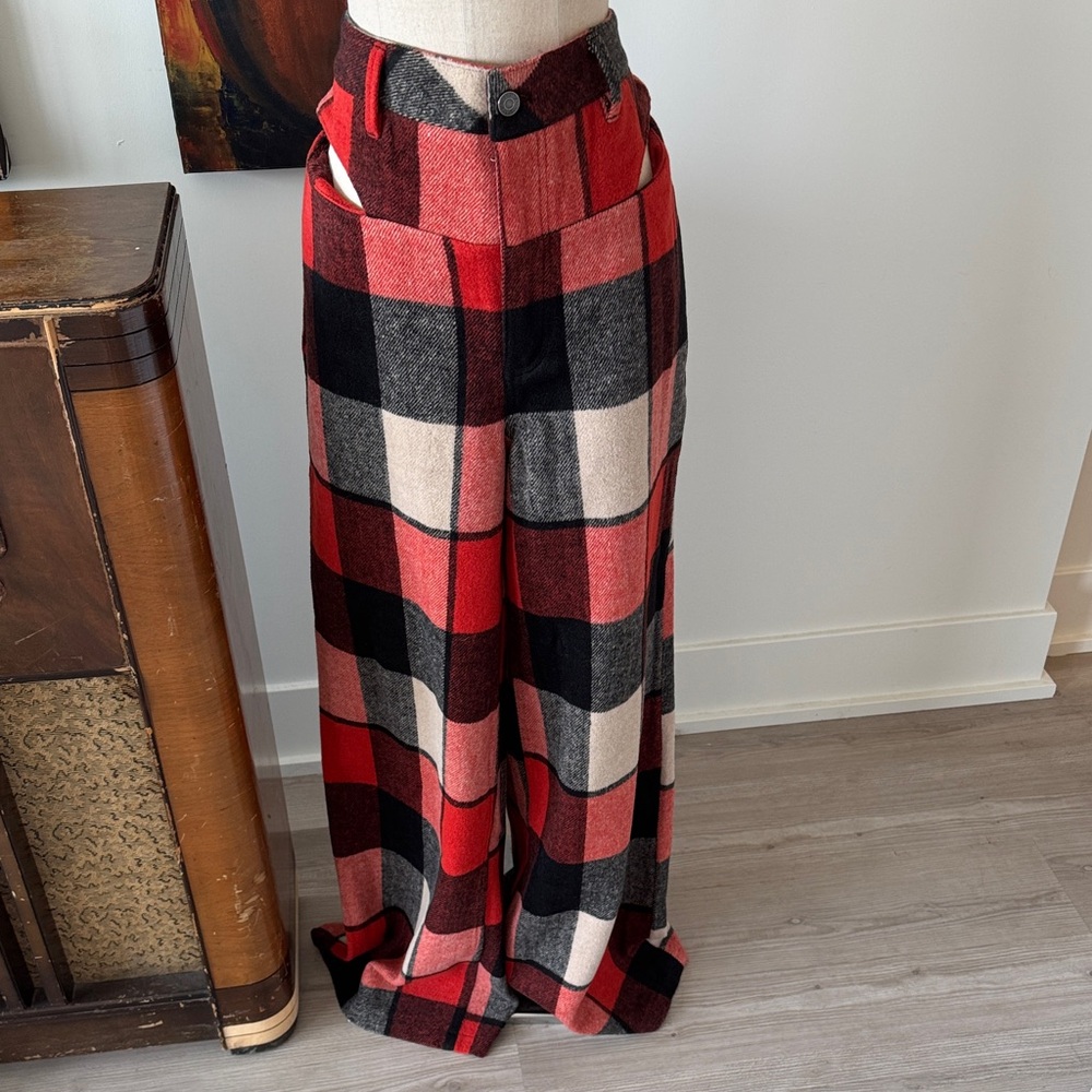 AFRM Red and Black Checkered Pants